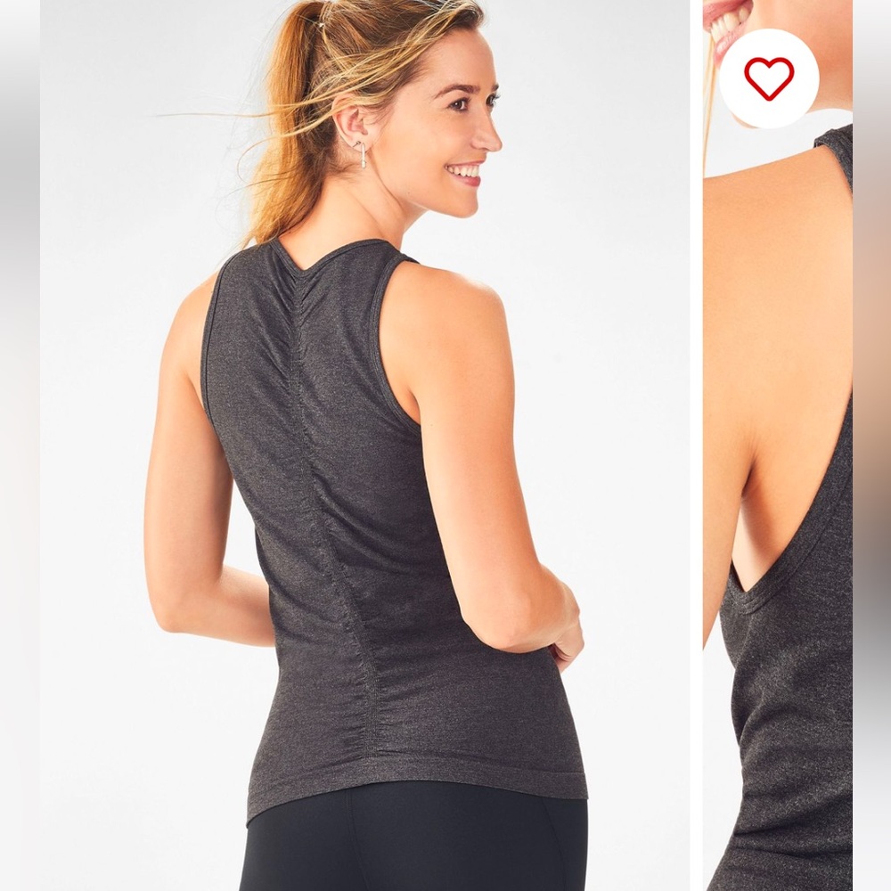 Fabletics Black Ruched Back Seamless Full Length Tank Top, Size Medium Women's